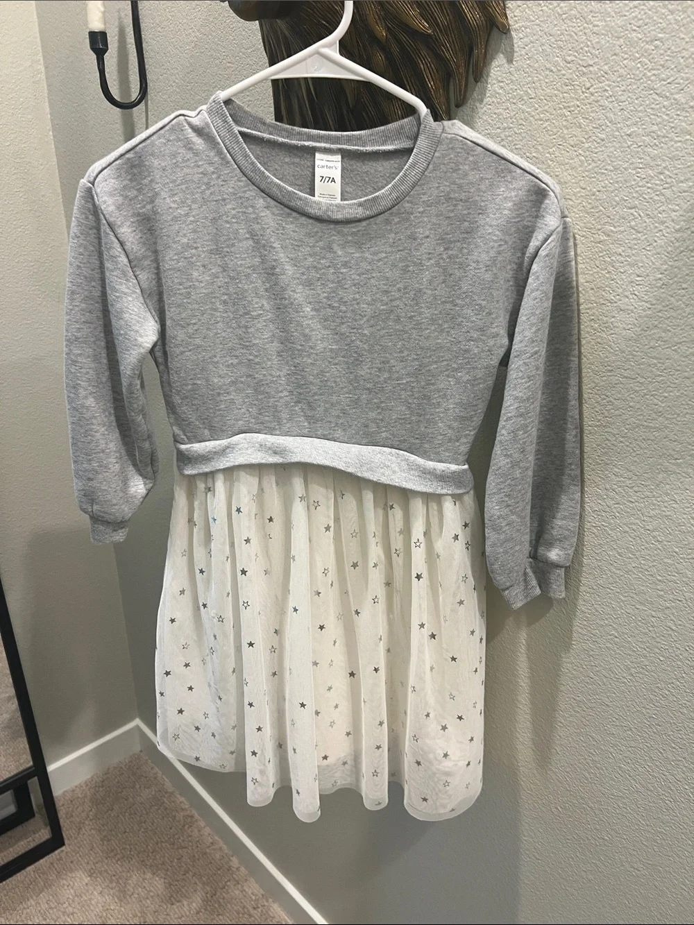 Carter's Grey Sweatshirt Top with White Star Tulle Skirt